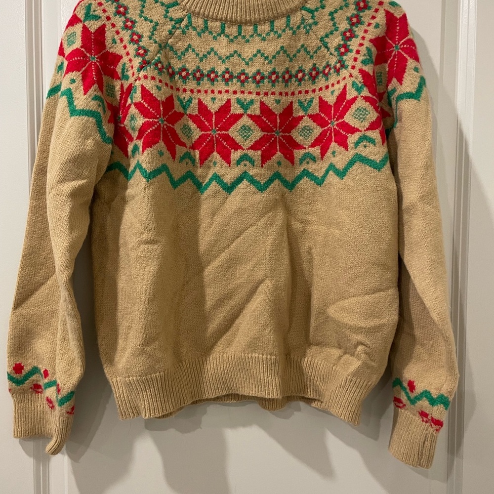 SHEIN Beige Sweater with Red and Green Patterns